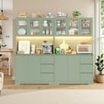 thumbnail image 5 of Homfa 70.9'' Kitchen Pantry Cabinet with Charging Station and LED Light, 3 Drawers Buffet Storage Cabinet with Glass Doors and Adjustable Shelves, Green, 5 of 7