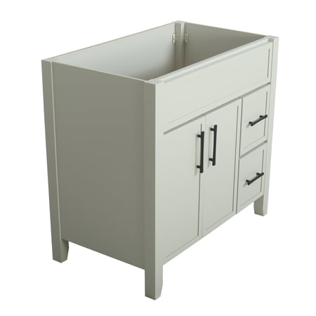 Design House Dawson 36-Inch Bathroom Vanity Cabinet, Fully Assembled, 2-Door 2-Drawer Freestanding, Comfort Height 34 in., Sherwin-Williams® On the Rocks, Matte Black Hardware, 228437-OTR-FA