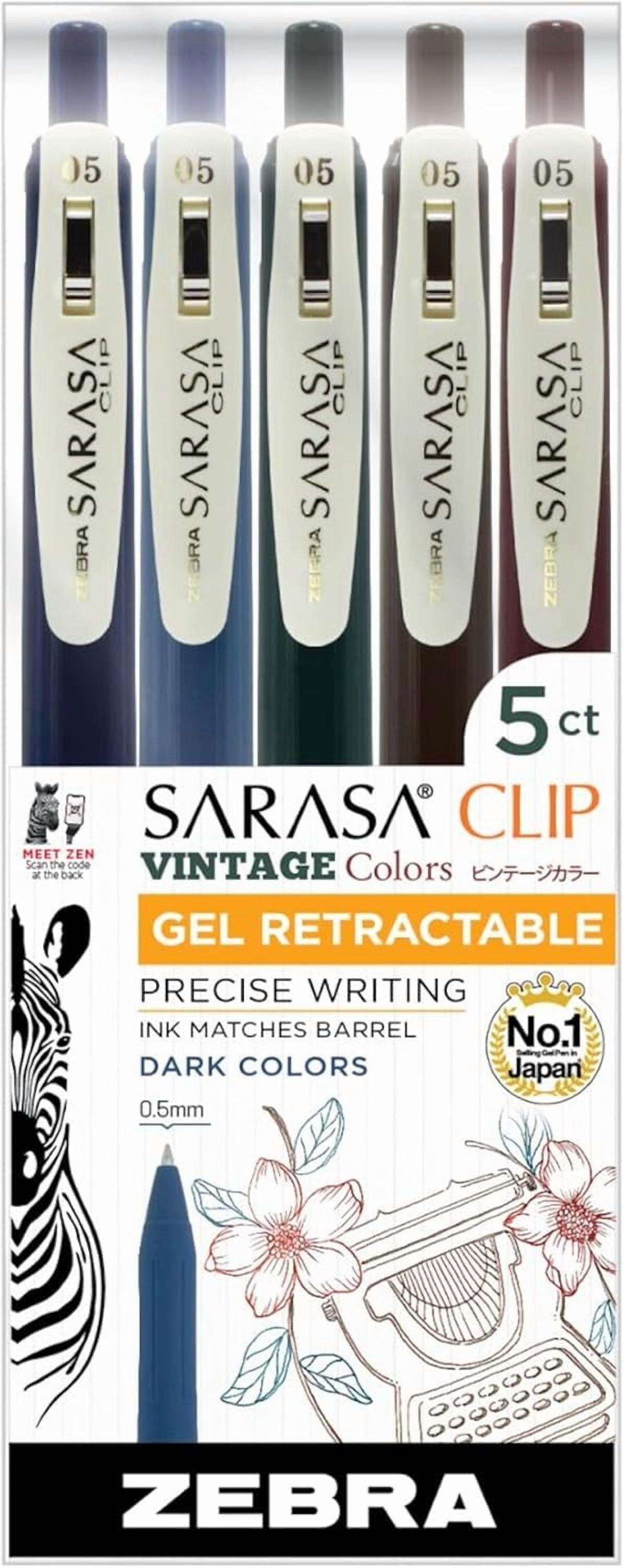 Sarasa Clip Vintage Gel Retractable 0.5mm Pens Assorted Dark Colors 5-Pack