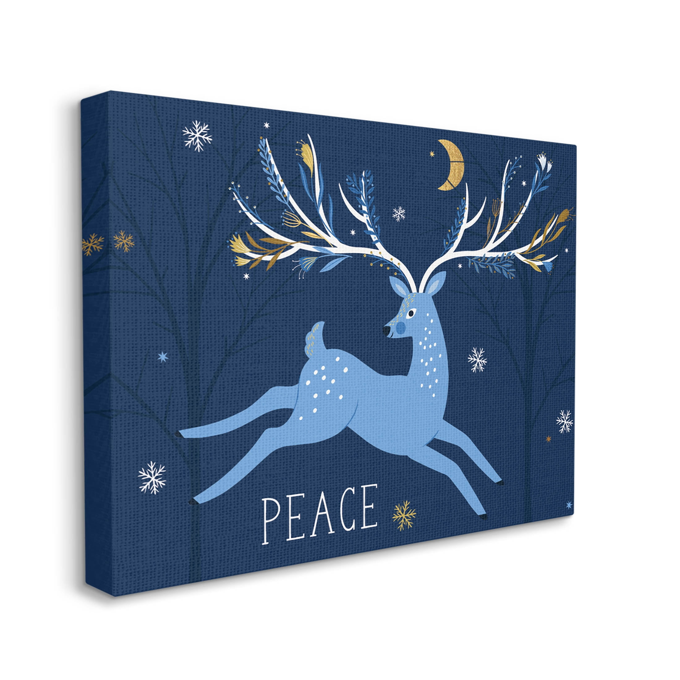 Peace Jumping Deer Snowflakes Holiday Graphic Art Gallery Wrapped Canvas Print Wall Art