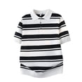 thumbnail image 6 of Ceisia Men's Horizontal Striped Knit Polo Shirt Short Sleeve Casual Slim Fit Ribbed Knitwear White XXL Gifts for Father, 6 of 8