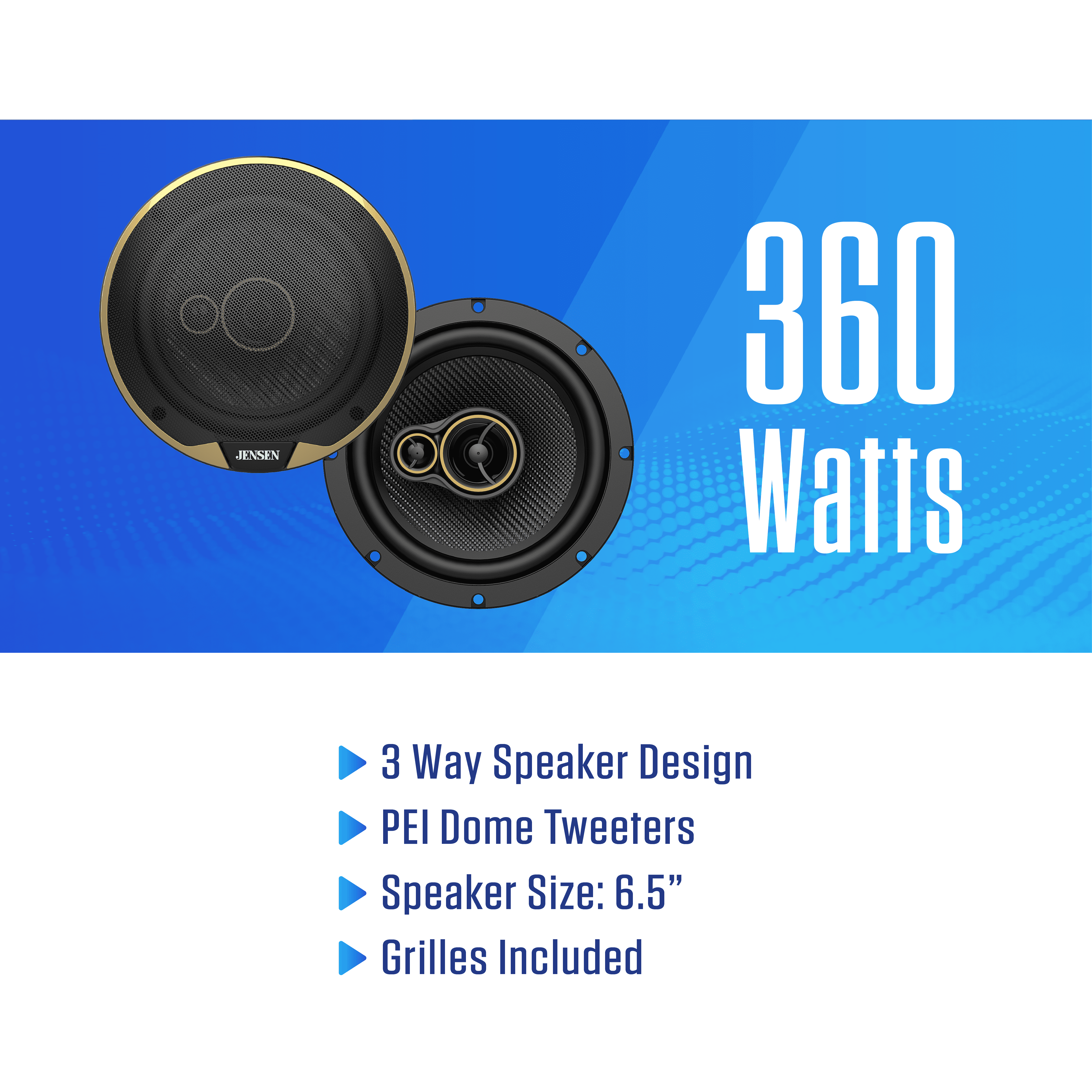 Jensen 6.5 3Way Aramid Fiber Coaxial Car Speakers Pair, 7