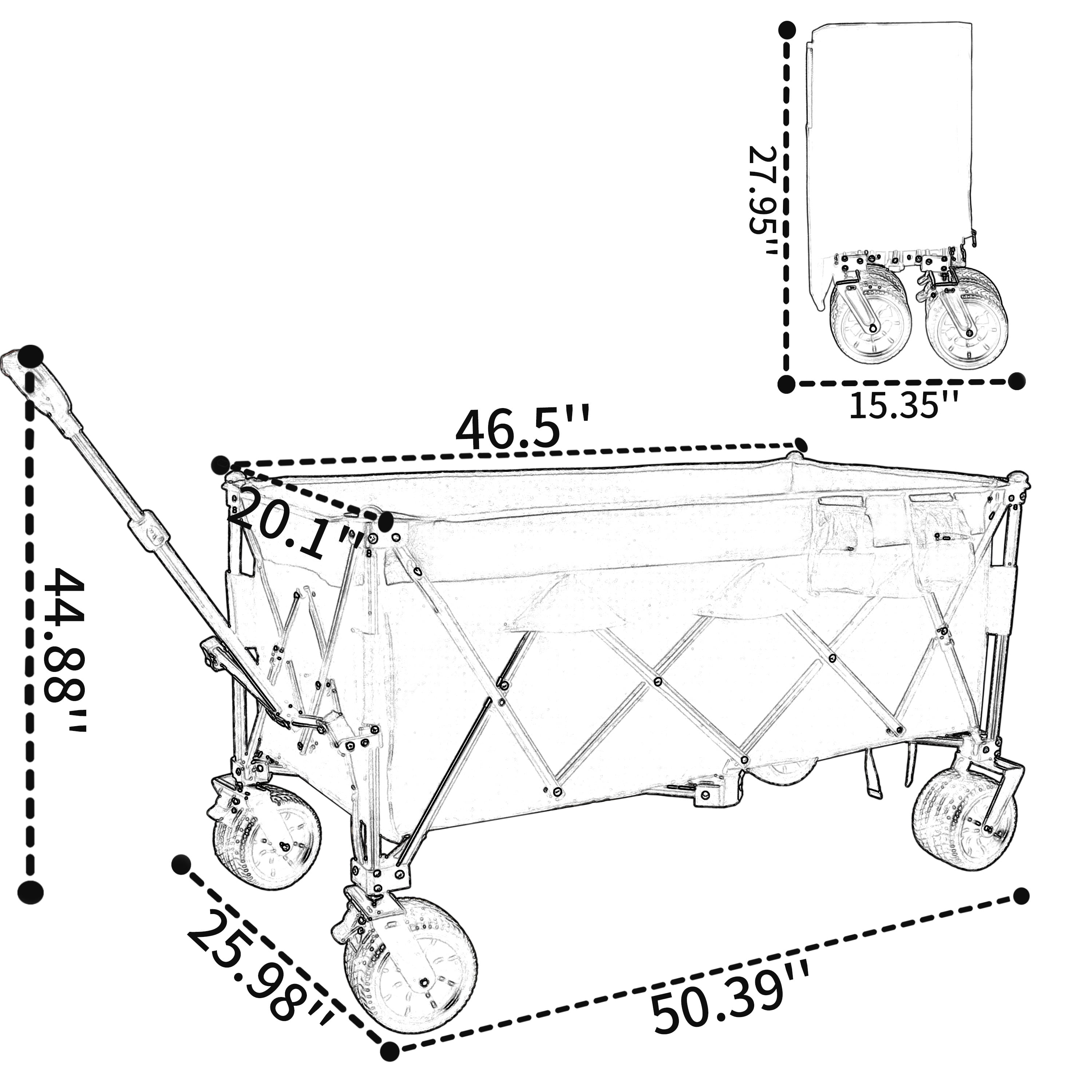 Yoneston 44.3" Collapsible Wagon Cart with Storge Bag, Portable Heavy Duty Utility Wagon with 480LBS Weight Capacity for Camping, Picinc, Shopping, Beach, Grocery Transport, Black