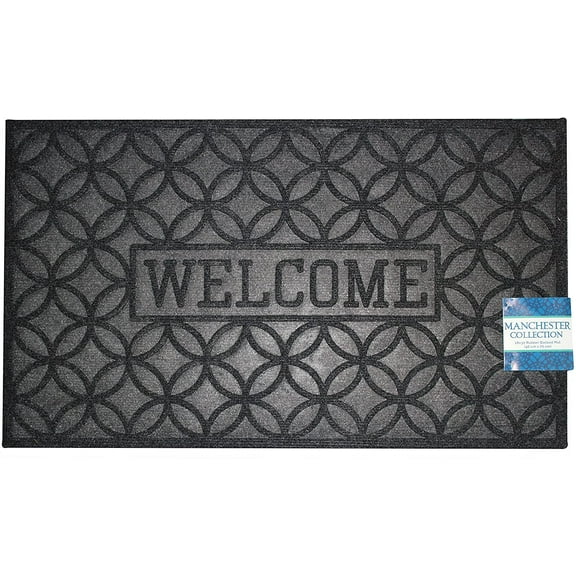 Durable Non Slip Doormat Polypropylene Welcome Mat Outdoor/Indoor Rug, Rubber Backing , Low Profile, Manchester Collection 18"x30" (Welcome Circles)
