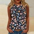 thumbnail image 2 of womens tops Womens Flower Print Crewneck Tank Tops Graphic Curved Hem Sleeveless Tops Summer Casual Loose Fit Shirts spring tops for women, 2 of 4