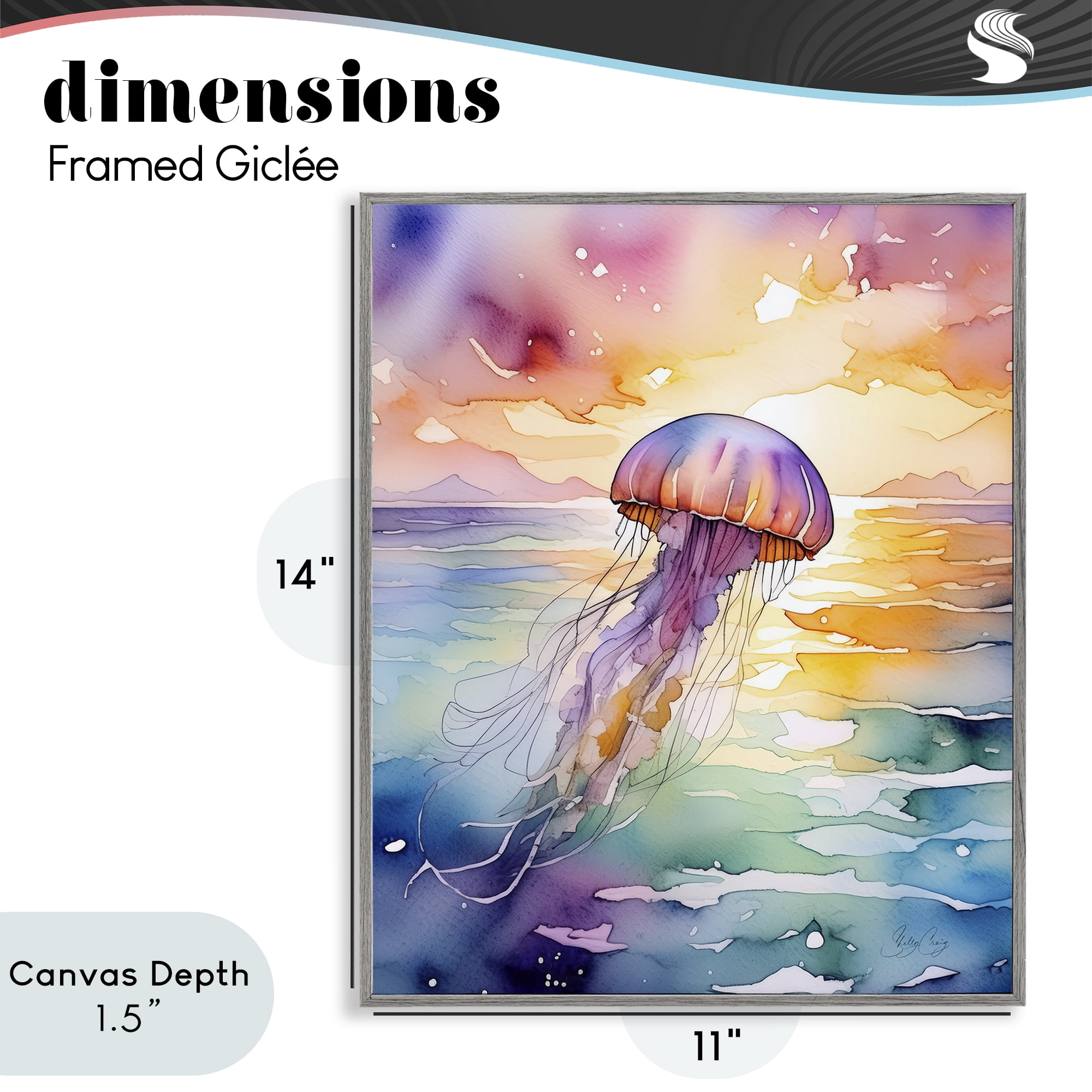 Stupell Industries Celestial Drift Jellyfish Gray Framed Giclee Art, design by Shelly Craig