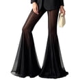 thumbnail image 2 of Karymi Jeans for Women Sheer Mesh Flare Palazzo Pants, High Waist Double Layer See Through Wide Bell Long Trousers, Vertical Seam Party Club Wide Leg Pants Woman, 2 of 5