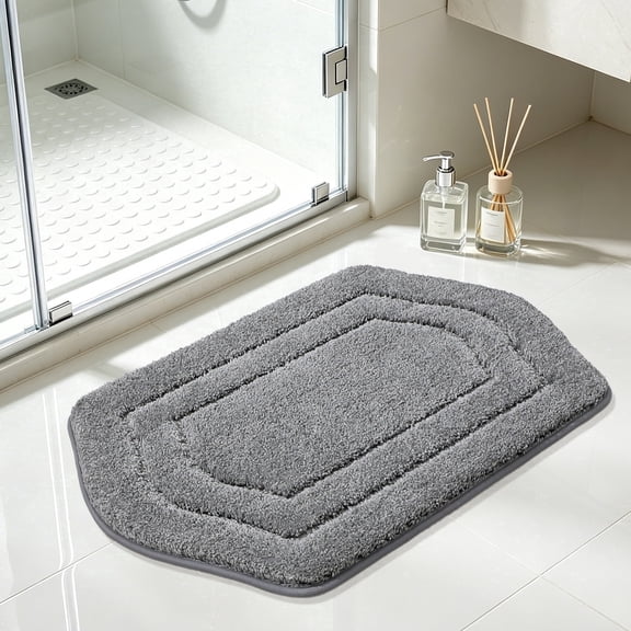 JAATOP 17"x27" Ultra Thick Bathroom Rug, Extra Soft Absorbent Sculpted Bath Mat, Non-Slip TPR Backing, Machine Washable, Gray