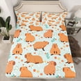 thumbnail image 2 of Homewish Cartoon Capybara 3pcs Twin Sheet Sets for Preppy Children Kids,Kawaii Animal Twin Fitted Sheet,Chic Floral Flowers Breathable Flat Sheet,Microfiber Bedroom Decor, 2 of 7