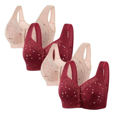 4 Pack Daisy Bra for Women Convenient Front Close Button Bras Older Women Comfort Cotton Bras No Underwire Underwear Push Up Bras for Women Plus Size Plus Size Bra for Women 4x-5x