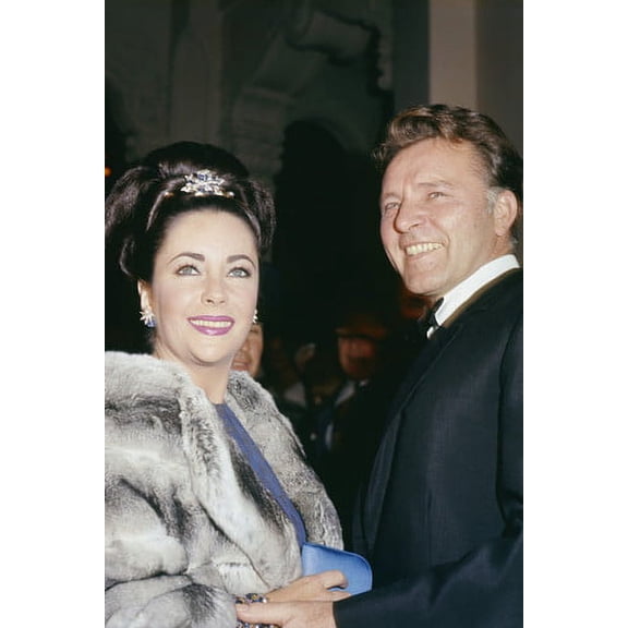 Elizabeth Taylor in fur coat with Richard Burton 1960's 24x36 Poster