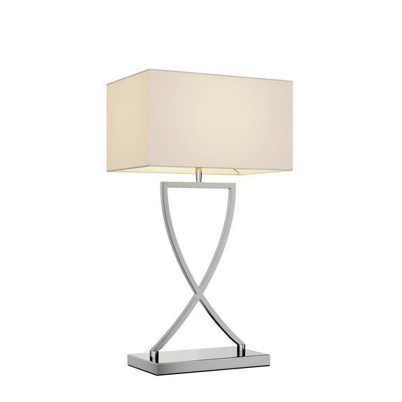 Lucande 25" Modern Table Light with White Fabric Shade, Chrome Metal Base, Large Bedside Lamp for Bedroom Nightstand, Living Room or Entryway, Studio Small Table Lamp E26 Base, Bulb Not Included