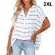 thumbnail image 5 of Qarigey Camisa holgada de manga corta a rayas con cuello en V para mujer. Camisa holgada de manga corta a rayas con cuello en V para Prendas para la parte del cuerpo blanco, raya 2XL, 5 of 6