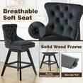 thumbnail image 3 of Swivel Bar Stools Set of 2, Velvet Counter Height Bar Stools with Back, Swivel Dining Chair with Button Tufted and Wooden Legs, Kitchen Chair Counter Stools for Kitchen Island Kitchen Counter, Black, 3 of 12