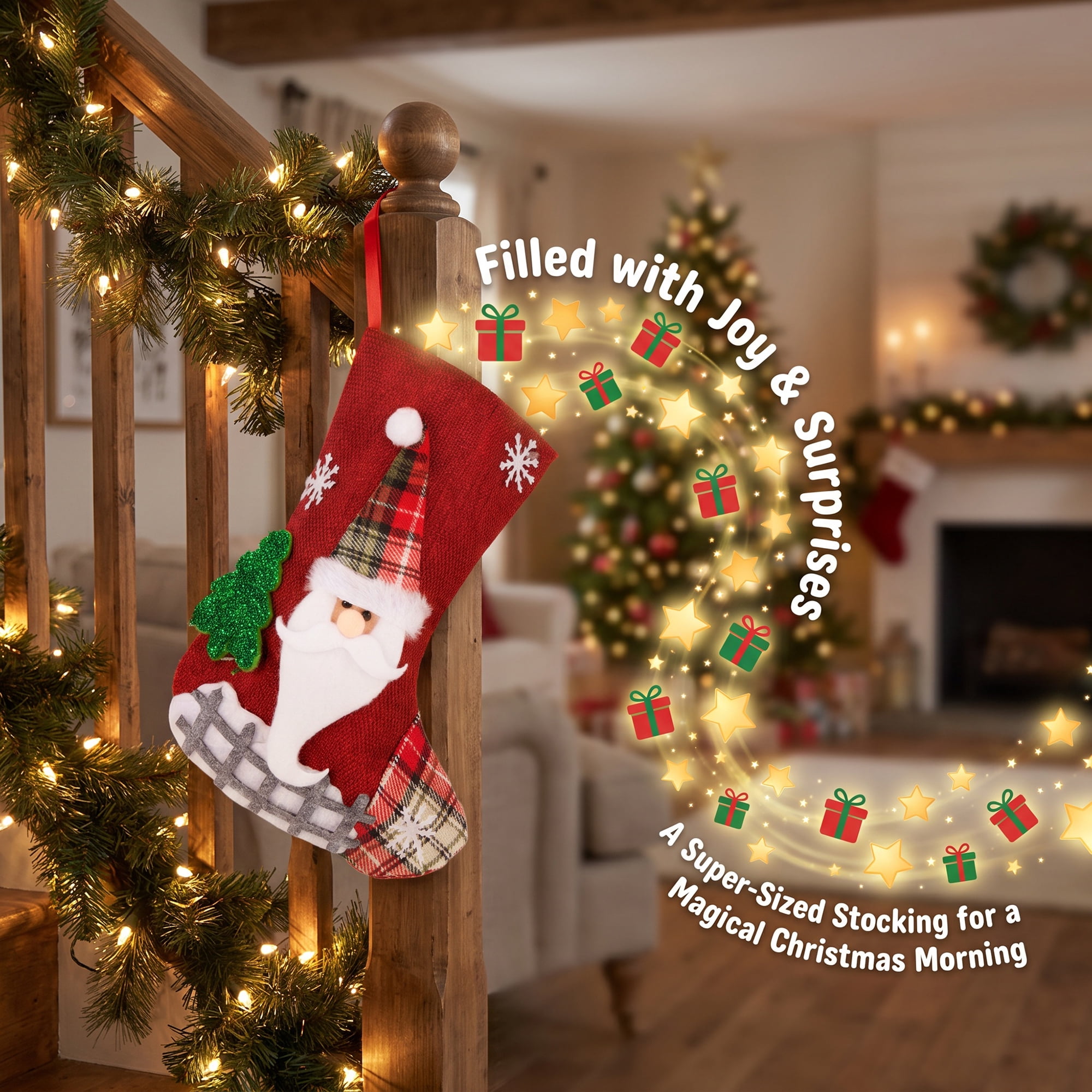 Unique Bargains Cartoon Christmas Stockings Assorted Garland Accents Red Old Man 8"