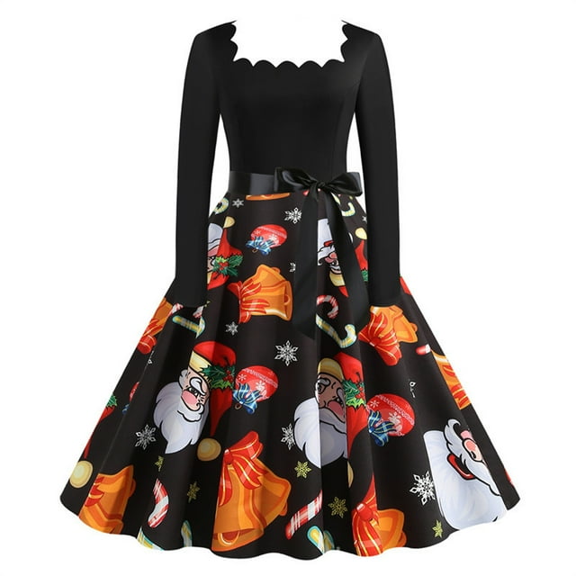 Robe Vintage Rockabilly Patchwork pour Femmes, Robe de Fête de Noël avec Nœud