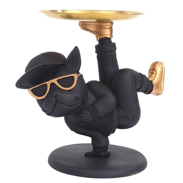 Pendientes Bandeja Bulldog French Statue Desk Keys Soporte La Resina Estatua Sala Estar Escultura Del Escritorio Oficina Fresca para El Interior