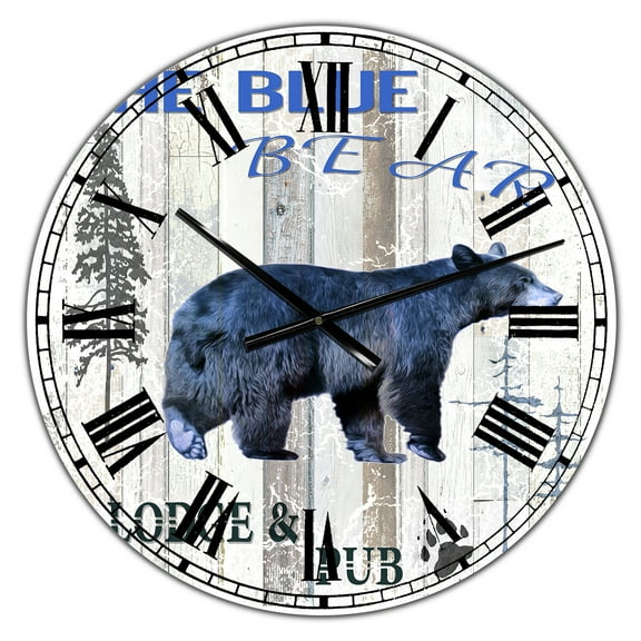 Designart 'The Blue Bear' Large Cottage Wall Clock