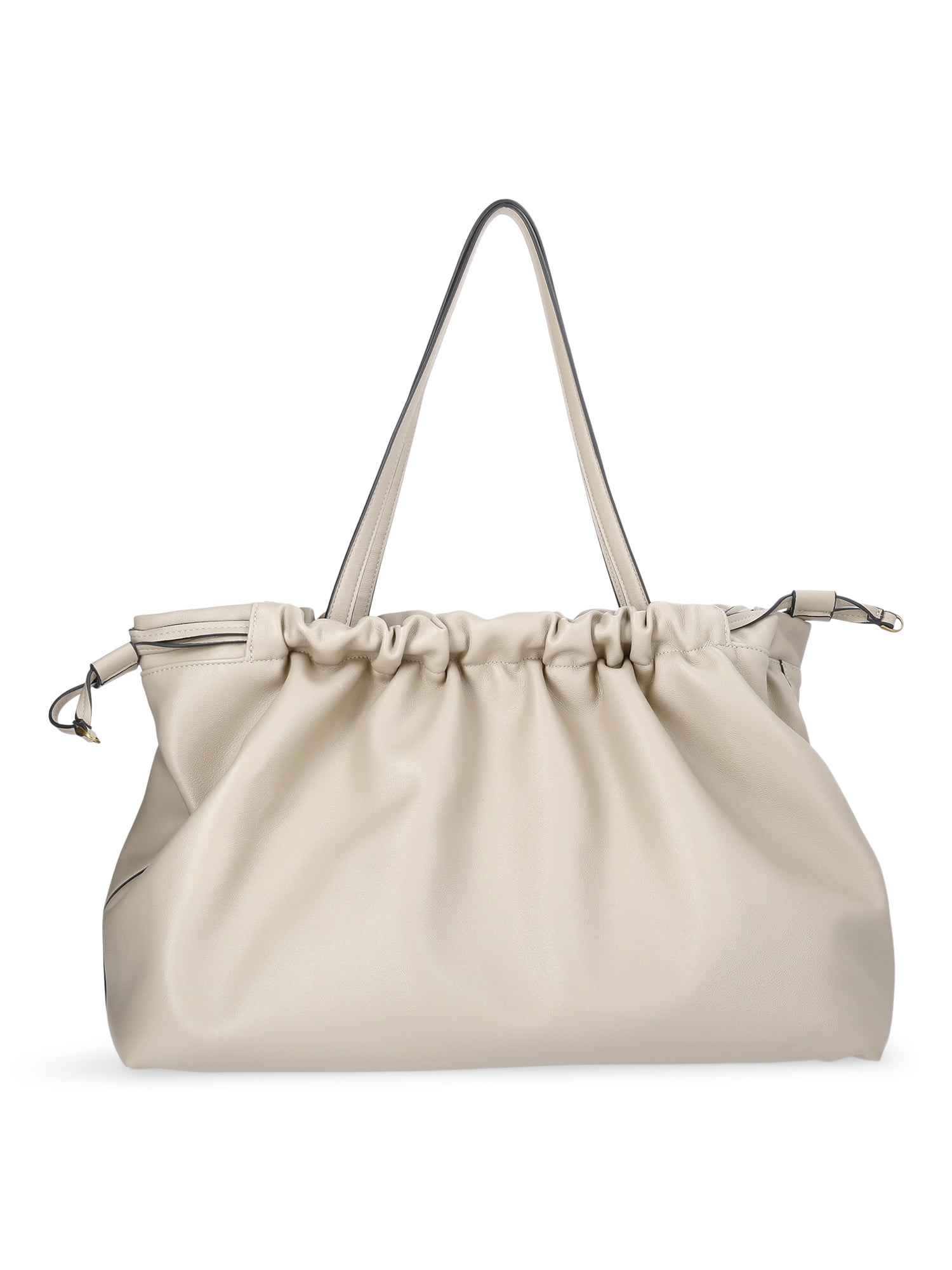Scoop Women's Faux Leather Oversized Drawstring Pouch Tote, Almond Biscuit
