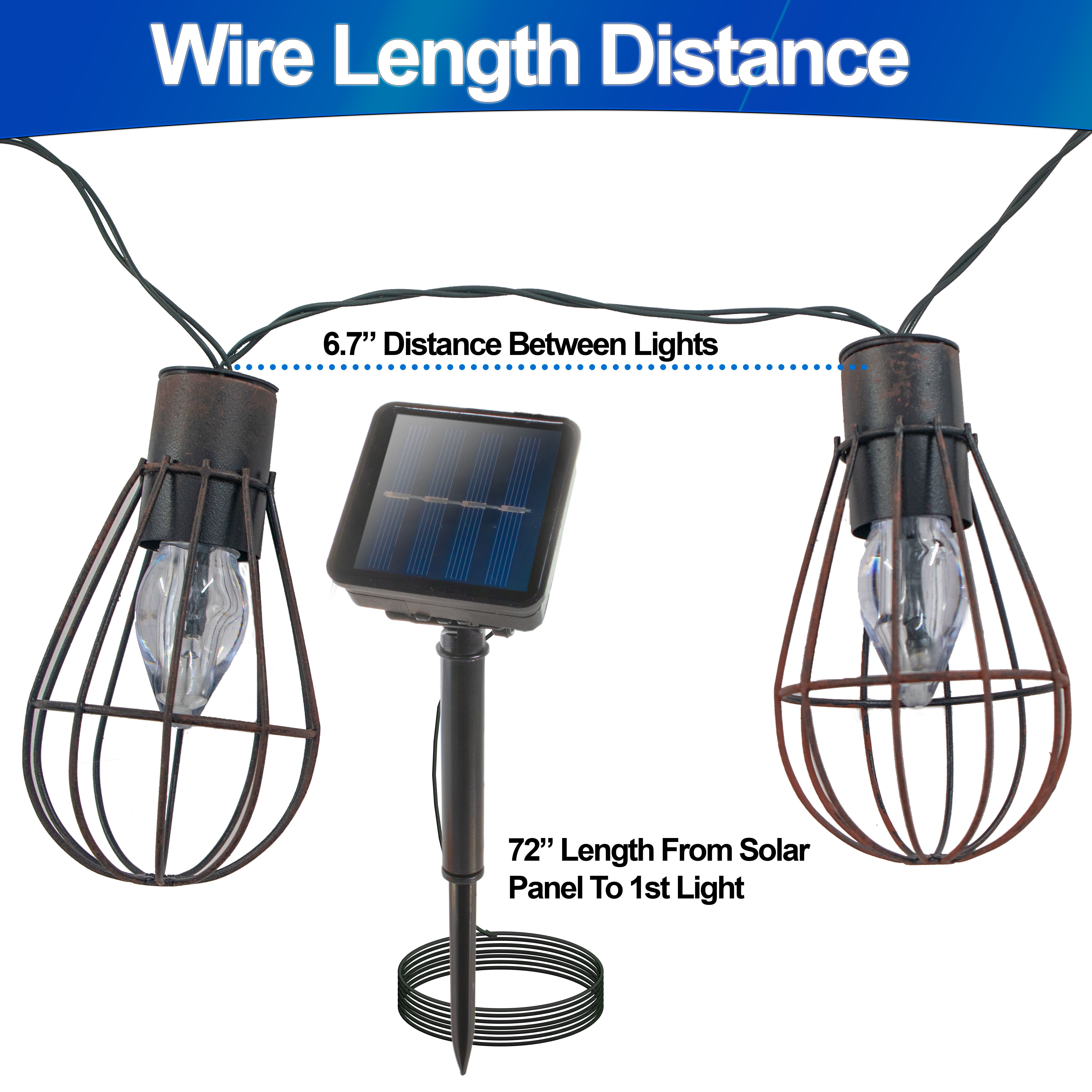 Solar Powered Vintage String Lights - 10 LED Bulbs, IP67 Waterproof Metal Cage for Outdoor Ambiance