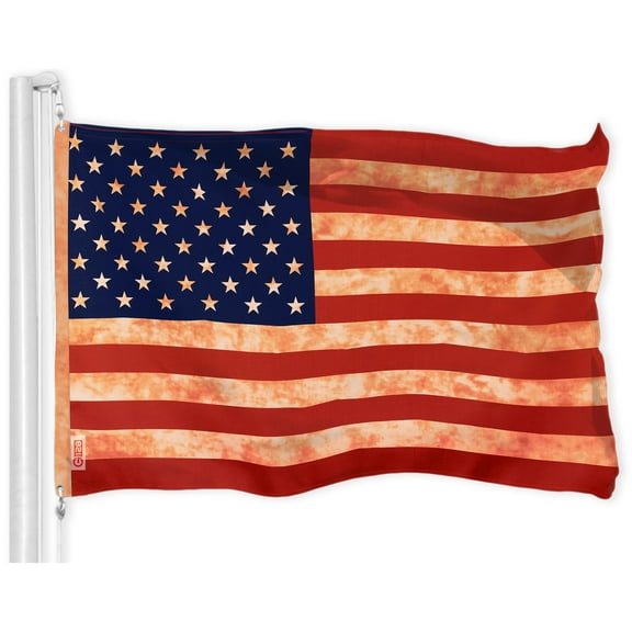 G128 American USA Tea-Stained Flag | 3x5 Ft | LiteWeave Pro Series Printed 300D Polyester | Indoor/Outdoor, Vibrant Colors, Brass Grommets, Thicker and More Durable Than 100D 75D Polyester