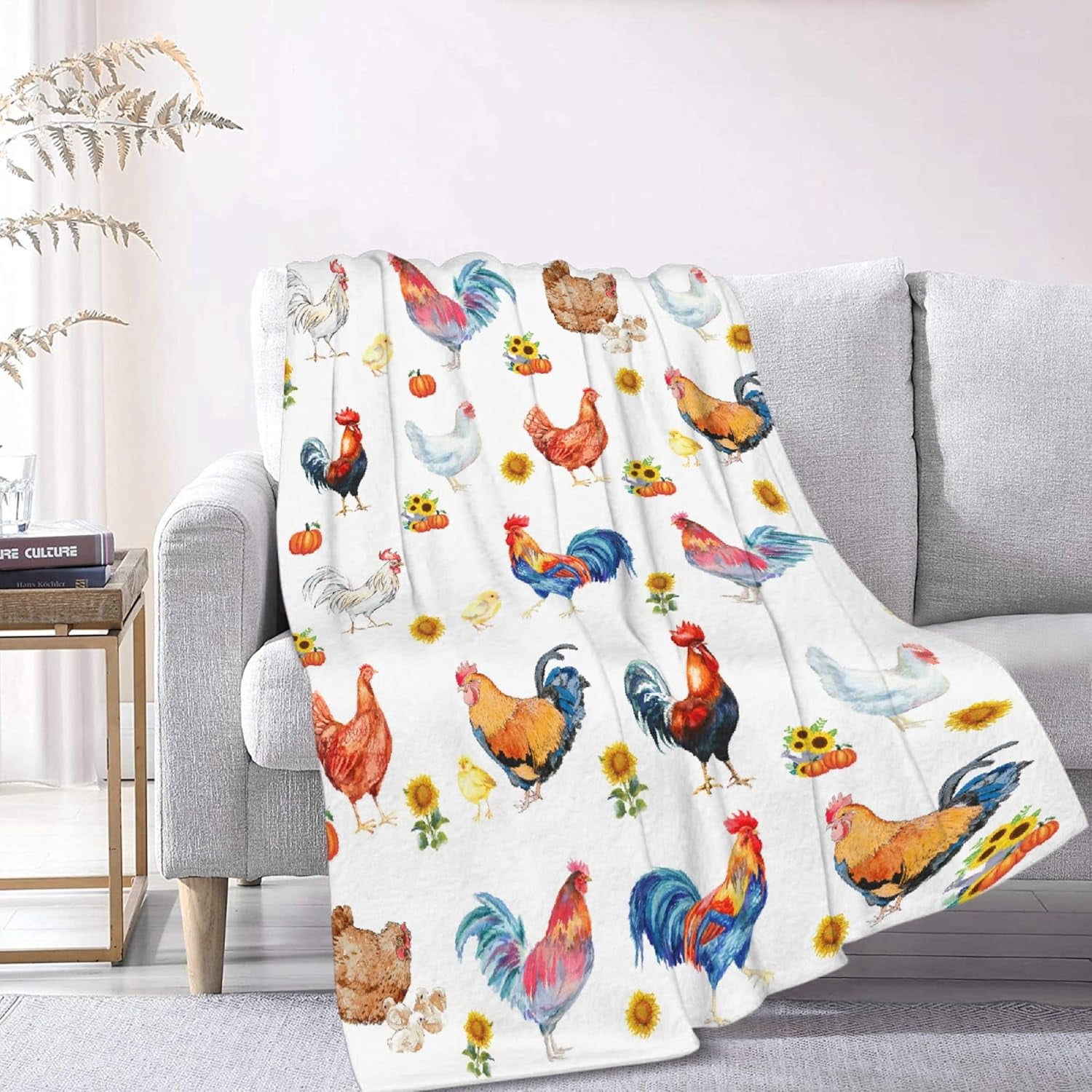 Chickens Rooster Sunflowers Blanket Gifts Plush Fuzzy Cozy Soft Lightweight Blankets for Couch Air-Conditioning Quilts Decor Blanket for Chirstmas Gifts 80"x60" for Adults