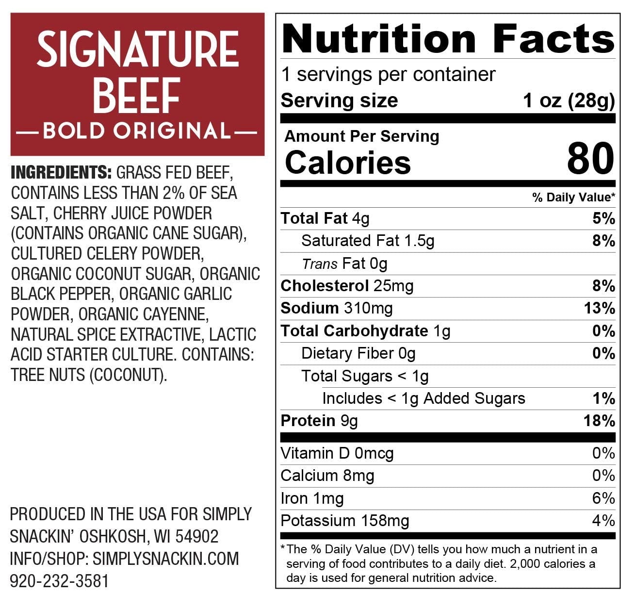 Simply Snackin' Beef Protein Snack - Signature Beef BOLD Original Size: 12-Pack