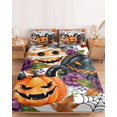 thumbnail image 2 of Twin XL Size Fitted Sheet Set - Pumpkins Halloween 2 Piece Bedding Sets 16" Deep Pocket Fitted Sheet with 1 Pillowcases, Black Horror Purple Floral Botanical Brushed Microfiber Hotel Bed Sheets, 2 of 9