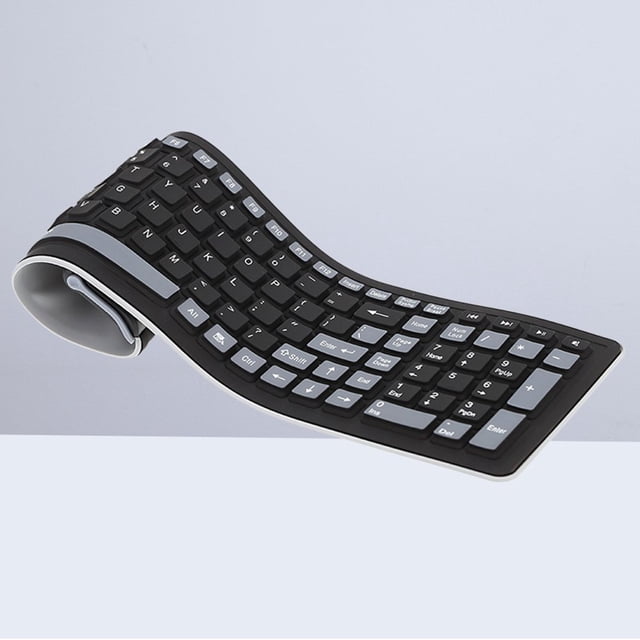 HLONK 2.4G 107 Key USB Wireless Keyboard Supports PC + OS Flexible Foldable Silicone Waterproof without Battery (Black)