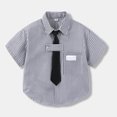 thumbnail image 4 of FYDUU Back To School Shirts for Boys Striped Short Sleeve Button Down Shirt Kids Formal Dress Shirts Fashion Casual School Uniform Tops 13-14 Years, 4 of 4