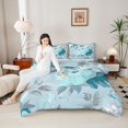 thumbnail image 4 of Homewish Vintage Cyan Flower Queen Comforter Set, Chic Watercolor Rose Bedding Sets, Southwestern Theme Reversible Bedding Comforter Set, Microfiber Bedroom Decor, 3pcs, 4 of 8