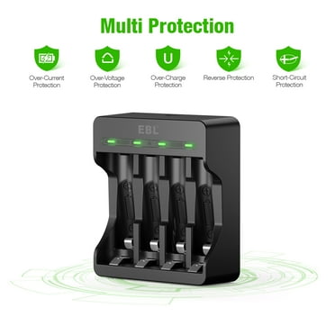 EBL 4 Slots Smart Battery Charger for AA AAA Rechargeable Lithium Batteries