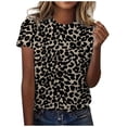 thumbnail image 1 of T-Shirt Classique Polyvalent à Manches Courtes Rayé Léopard Camouflage Color Block Col Rond Femme Gris Foncé L, 1 of 4