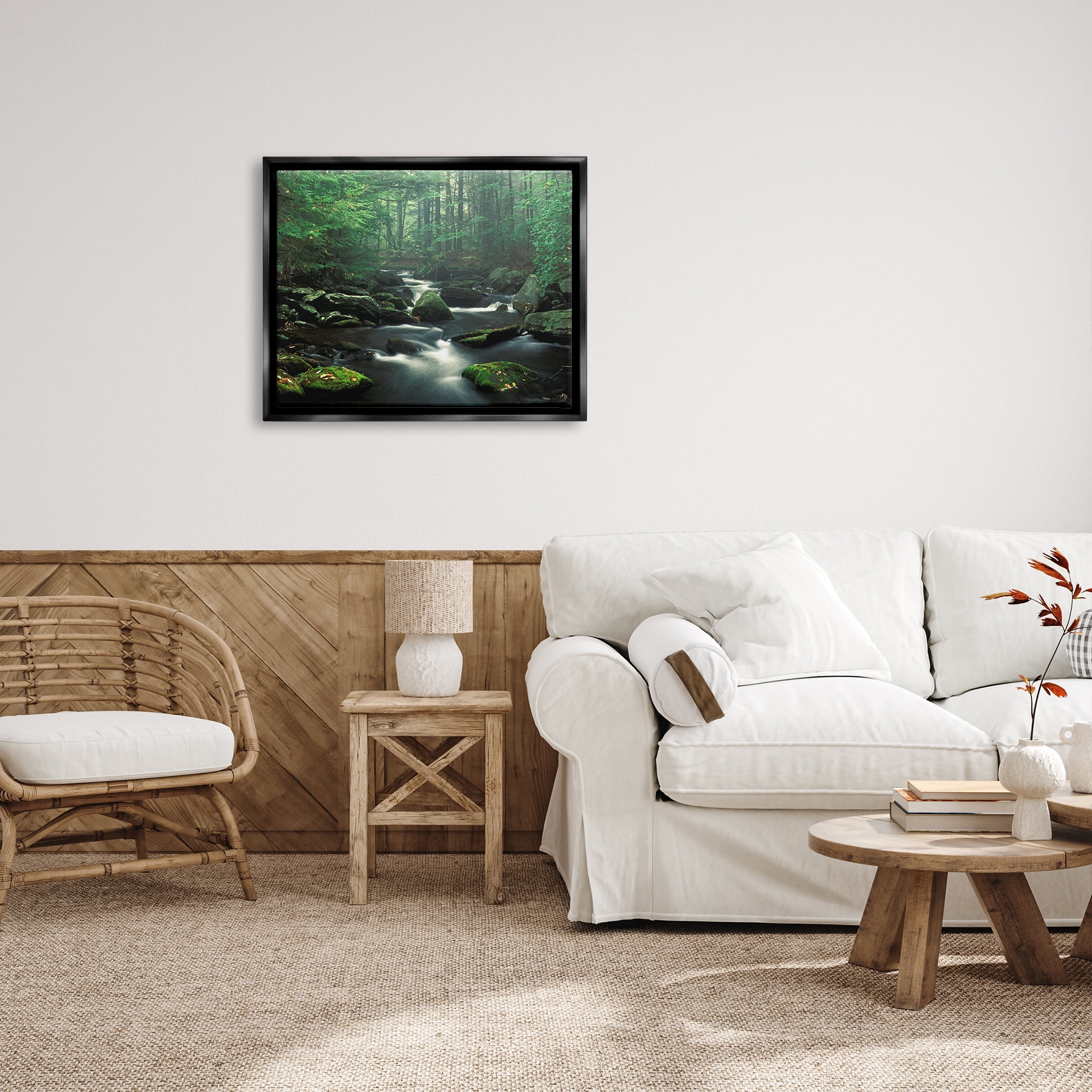 Stupell Industries Woodland Creek Landscape Nature Photography Black Floater Framed Art Print Wall Art, 31 x 25