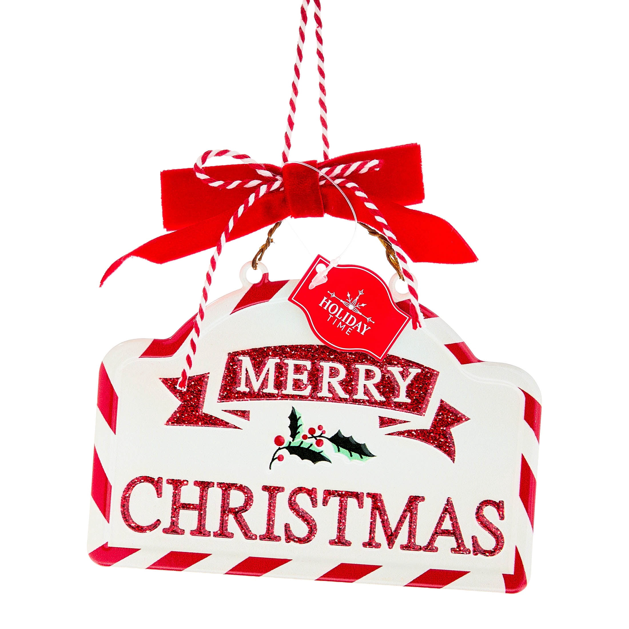 Red/Green/White Metal Merry Christmas Ornament, 5.5", by Holiday Time