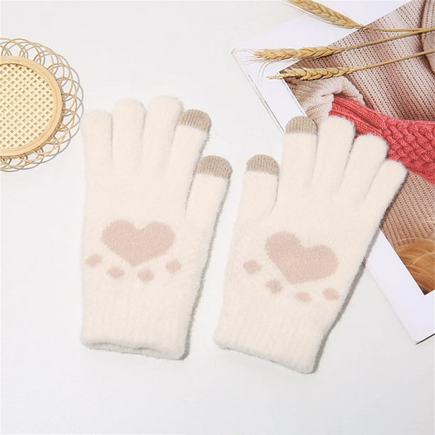 Guantes de mujer de color liso sin dedos, cálidos, de punto, mitones para mujer