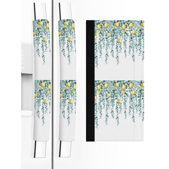 Refrigerator Door Handle Covers Set of 2 Lemon Refrigerator Handle Covers Non Slip Kitchen Appliance Teal Eucalyptus Leaves Branch Handle Covers for Refrigerator and Oven Dishwasher Stove Protector