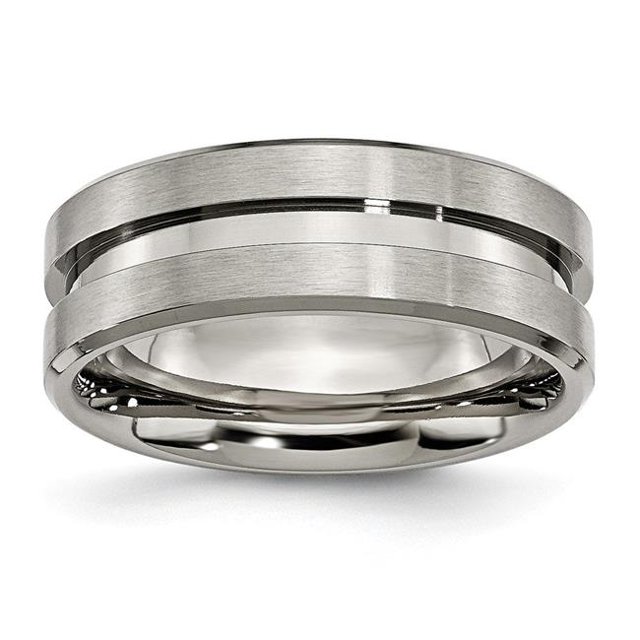 8 mm Titanium Grooved Brushed & Polished Band, Size 12