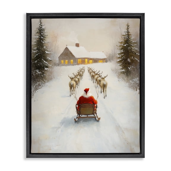 Stupell Industries Traditional Santa's Visit Sleigh Ride Black Floating Frame Canvas Art, 17 x 21, by Arlington Prints