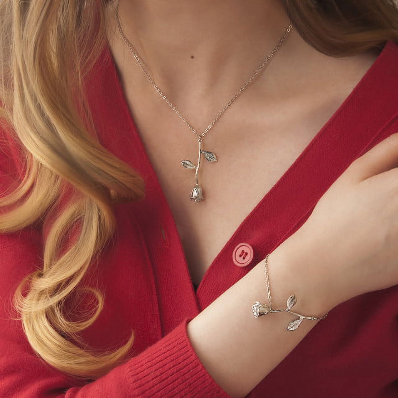 Rose Gold Brass Rose Flower Necklace Pendant Jewelry Valentine's Day Gift Set for Her