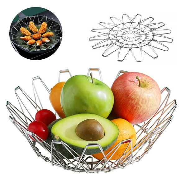 Flexible Wire Fruit Basket Foldable Fruit Bowls Vegetable Tray And Stable Deformable Stainless Steel Multipurpose For Kitchen Storage Organizer Bread Holder