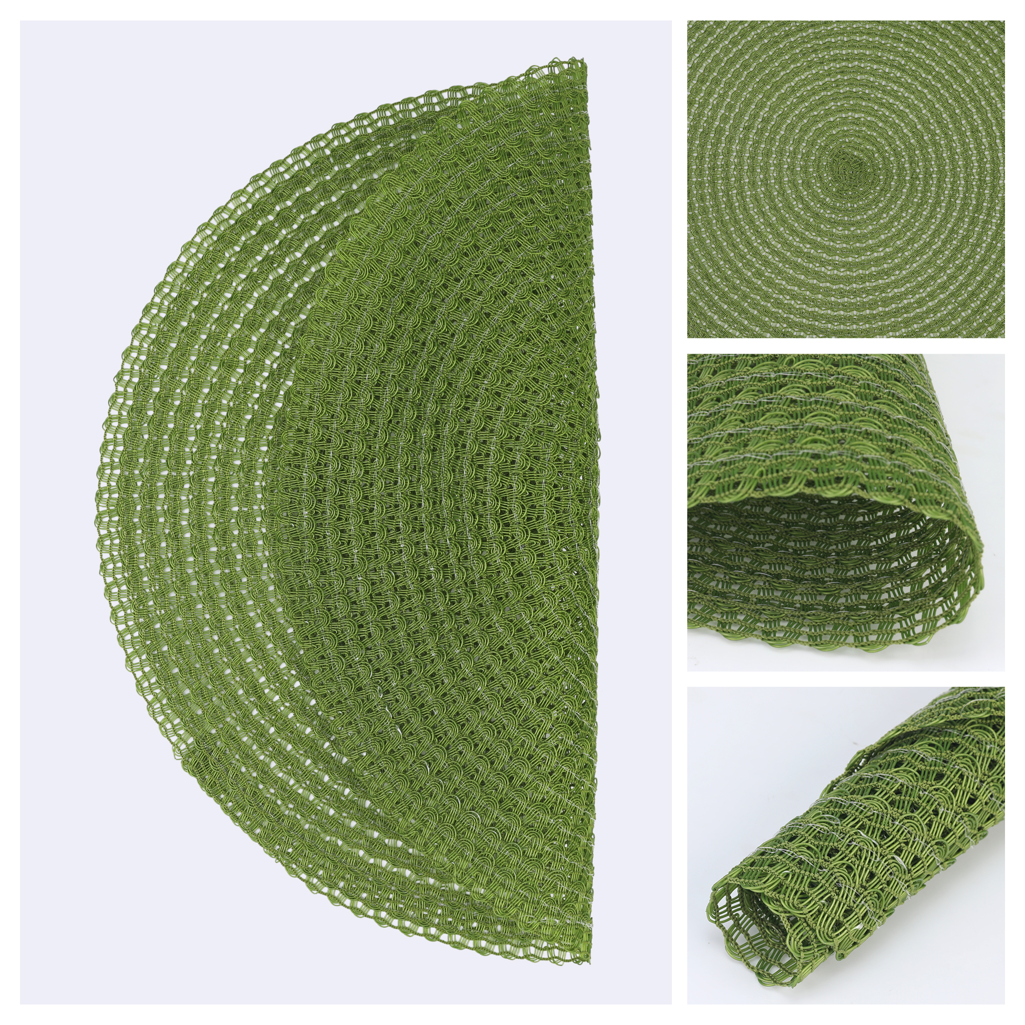 Unique Bargains Set of 6 Round Woven Placemats for Dining Table Green