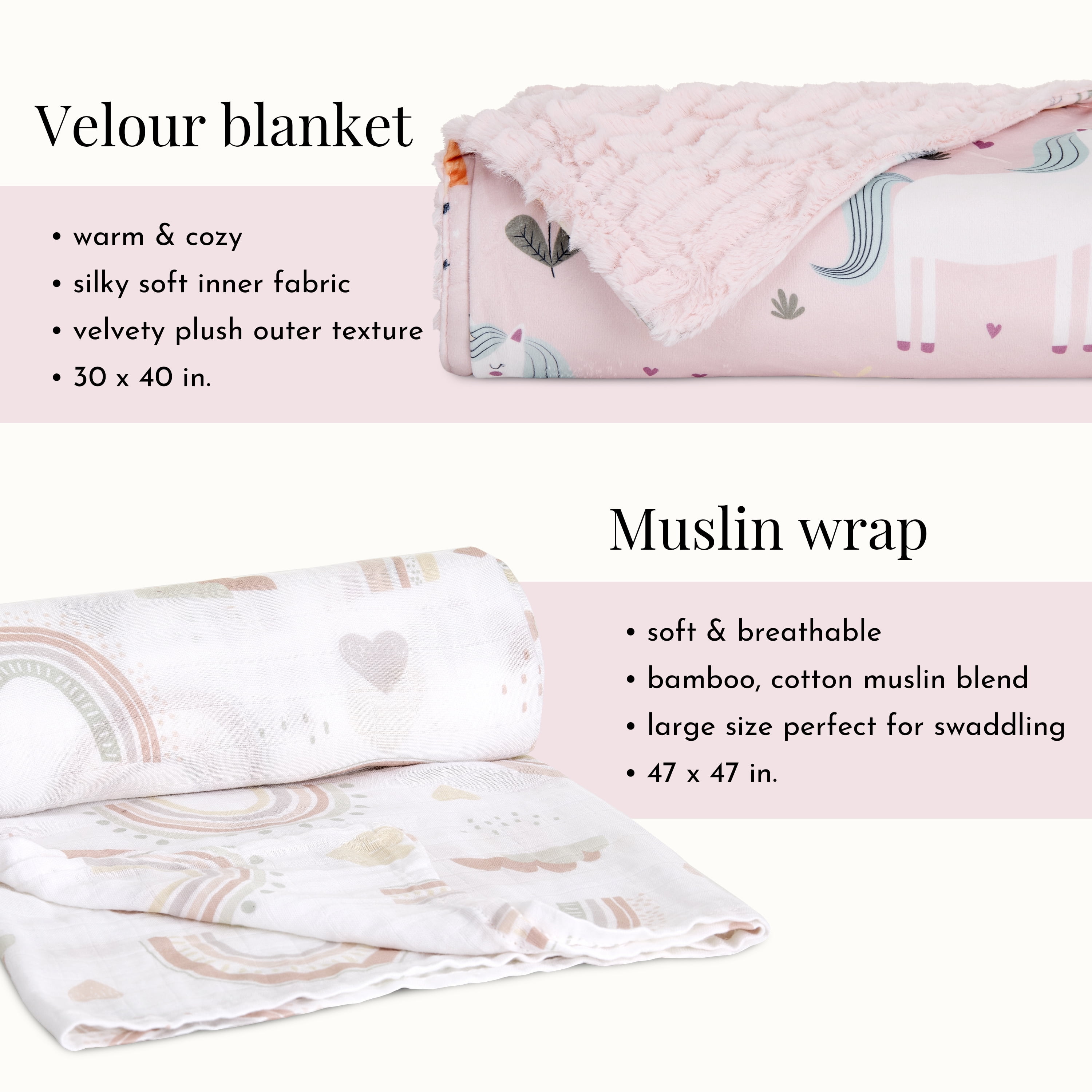 Evolur Enchanted Dreams 3 pc Gift Set - Sherpa Sack Wrap, Muslin Wrap & Velour Blanket, Princess Print