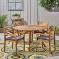 thumbnail image 2 of GDF Studio Leo Outdoor Acacia Wood 5 Piece Dining Set with Cushion, Gray and Dark Gray, 2 of 3