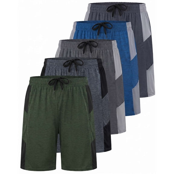 5-Pack Youth Dry-Fit Active Athletic Basketball Gym Shorts With Pockets