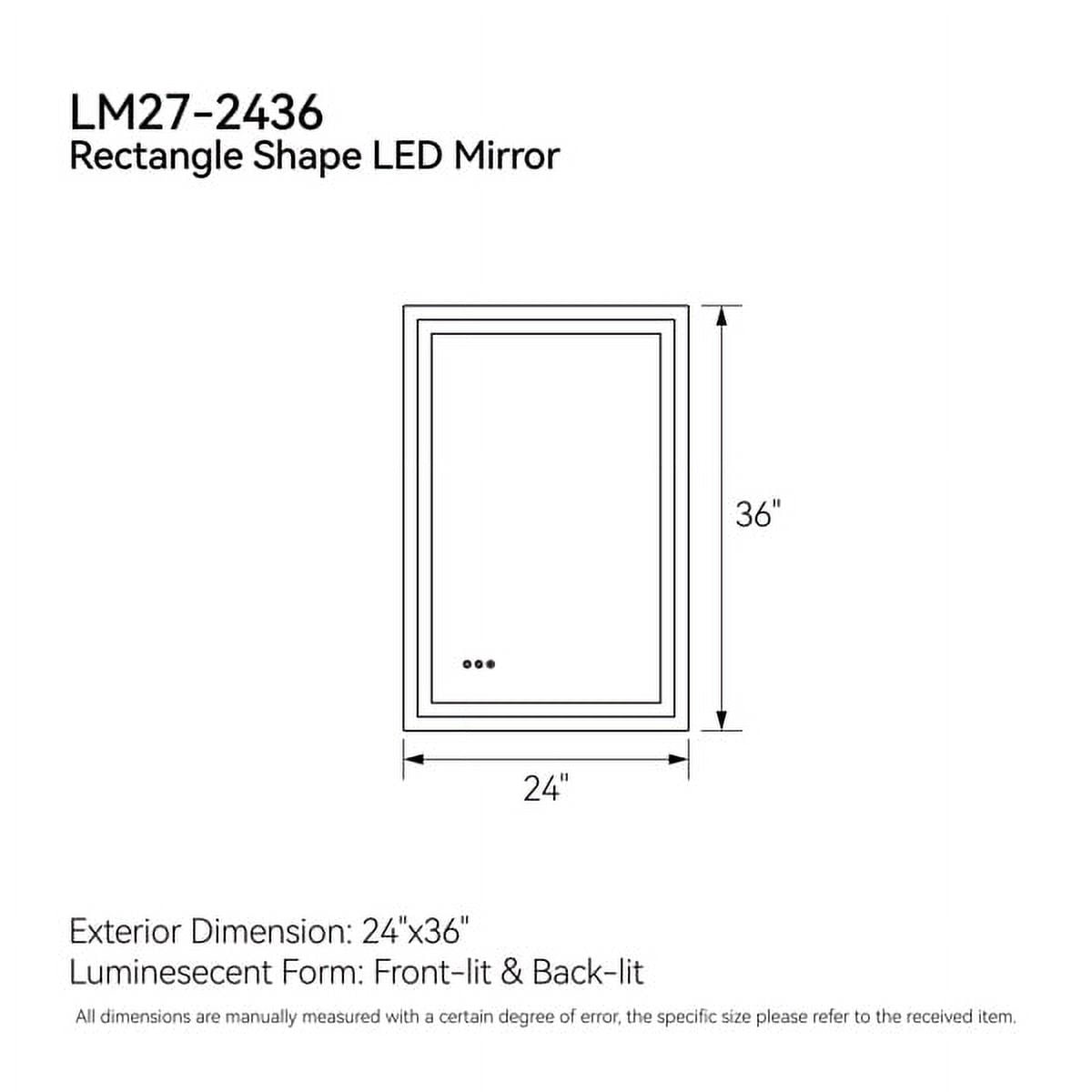 24"x36" LED Bathroom Mirror - Front/Back Lit Vanity Mirror with 3 Color Temp, Anti-Fog & Dimmable Memory Function for Modern Bathrooms