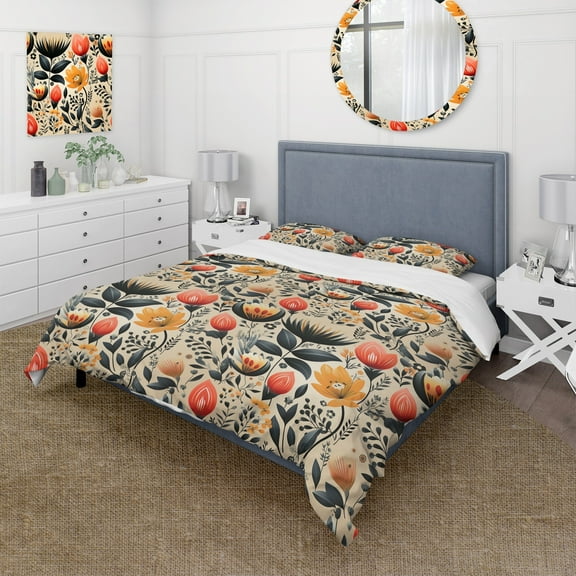 Designart "Vintage Yellow Blooms" Floral Bedding Covert Set - Cottage Bed Set With 2 Shams
