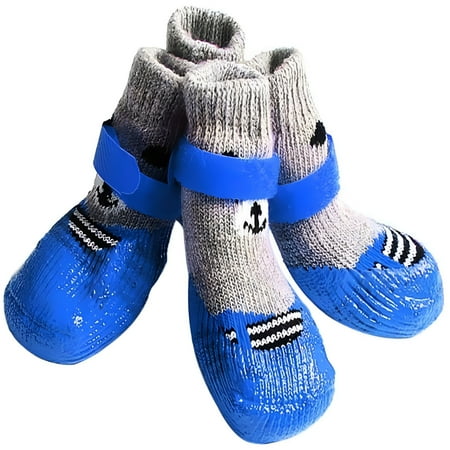 TELOLY Non-Slip Dog Socks Waterproof Dog Boots Cotton Pet Shoes Indoor Paw Guard (Blue) L