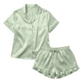 thumbnail image 4 of Miqool Womens Satin Pajamas Set Button Down 2 Piece Pjs Cute Ruffled Shorts Set Soft Sleepwear Nightwear, 4 of 5