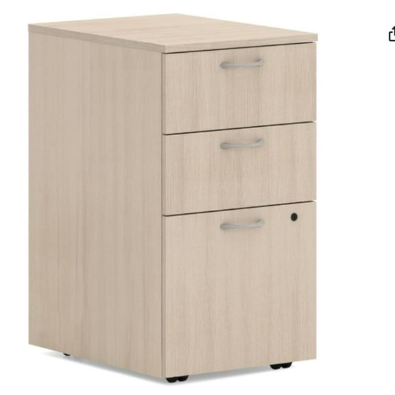 HON MOD 3 Drawer File Cabinet On Wheels, Mobile Pedestal for Filing Cabinets for Home Office, 15" W Portable Storage, Desert Oak